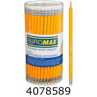 Олівець графіт. Buromax НВ жовтий з гумкою туба асорті (100/600/1800) BM.8500