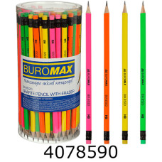 Олівець графіт. Buromax NEON НВ неоновий з гумкою (100/600) BM.8520