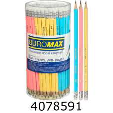 Олівець графіт. Buromax PASTEL НВ з гумкою туба (100/600) BM.8526
