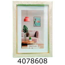 Фоторамка пластик 10*15/12 SA (світле дерево золотий обідок з ніжкою) SA1511-300