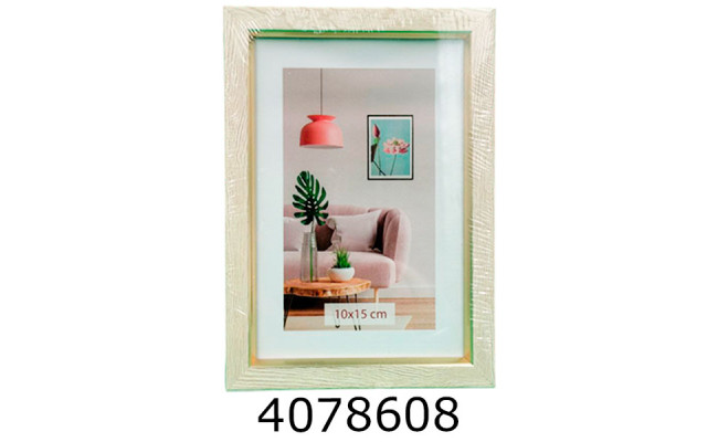 Фоторамка пластик 10*15/12 SA (світле дерево золотий обідок з ніжкою) SA1511-300