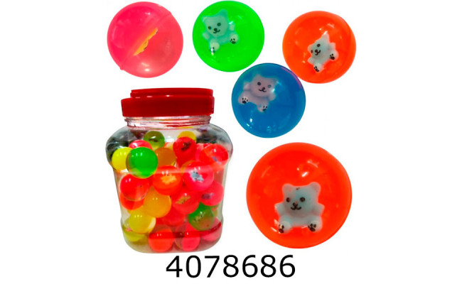 Мяч гумовий пригун 3.2см в банці з іграшкою (30) 25-194