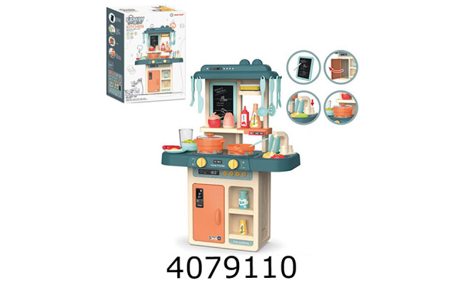 Кухня з набором посуду в коробці муз. світ. ллється вода + аксесуари 36пред. 455*22*63см (12) 889-169