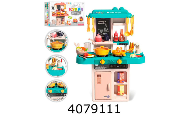 Кухня з набором посуду в коробці муз. світ. ллється вода + аксесуари 43пред. 63*22*455см (12) 889-257