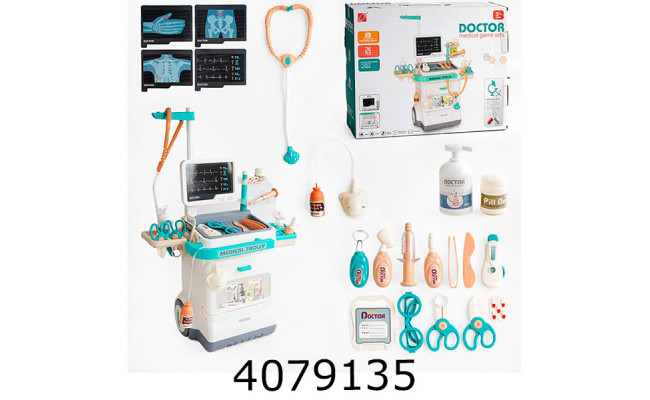 Лікарський набір в коробці на візку муз. світ. 26пред.  465-265-115см (12) 660-90