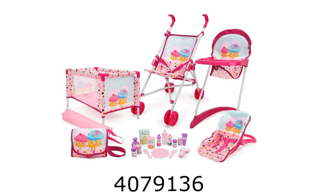 Набір для ляльки в коробці візочок стільчик манеж сумка аксесуари 21 пред. (4) T818049