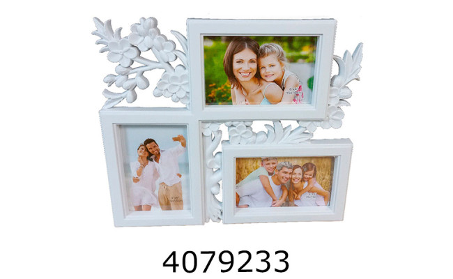 Фоторамка пластик Колаж 3 фото Квіти біла JK-39