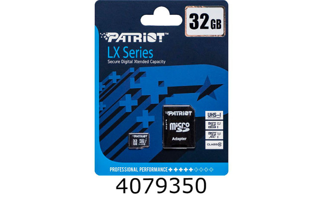 Micro-SDHC 32GB Patriot LX (UHS-1) class10 (адаптер)