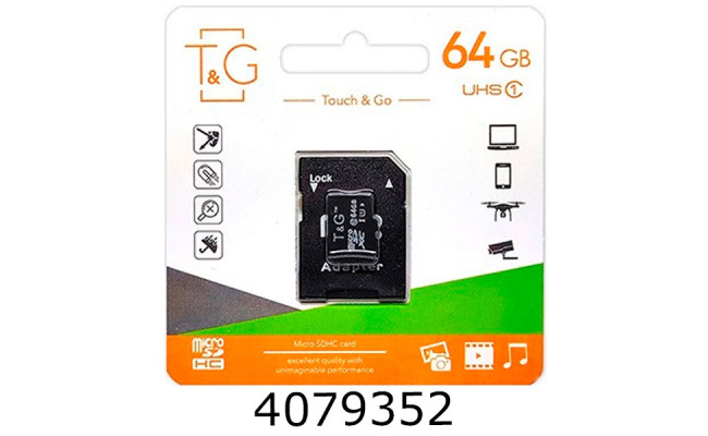 Micro-SDXC 64Gb T&G (UHS-1) class10 (адаптер)