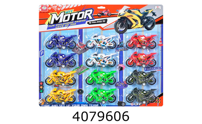 Мотоцикл інерц на листі 12 шт 6 кольорів 13см (24) 399-464B