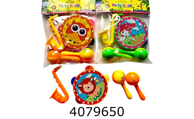 Муз. інструменти 3 види мікс бубон маракаси саксофон в кульку 25*21*5см (90/180) 2887-3