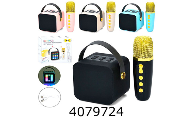 Мікрофон+колонка Karaoke (bluetooth)світло TFслот FM MP3Bluetooth мікс кольорів (10) ZX-01