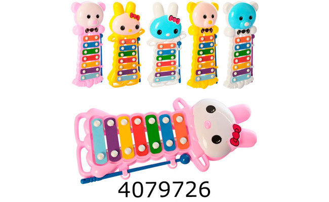 Ксилофон в кульку 3 кольори 7 тонів паличка 23*10*1см (180) 8860AB