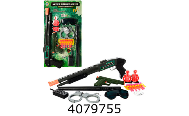 Поліцейский набір пістолет з присосками окуляри наручники рація мішені кийок на листі 31*54см M 0259 U/R**