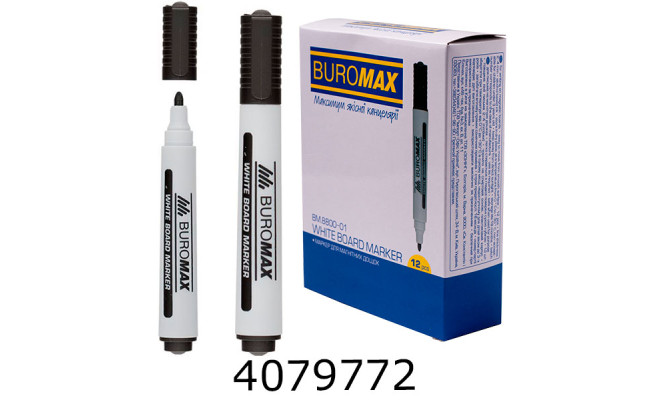 Маркер сухостир. Buromax. 2-4мм чорний (12) BM.8800-01