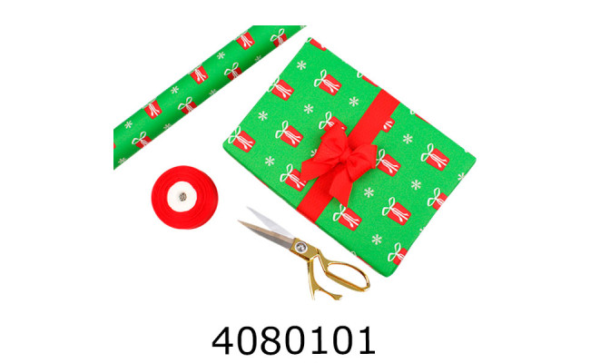 Папір подар. 70*800см новорічний Подарунок на зеленому 70г/квм 255-7205