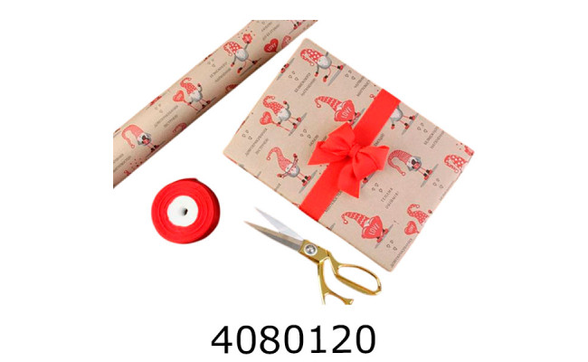 Папір подар. 70*80см Новорічний Гноми в рулоні 70г/квм 255-2644