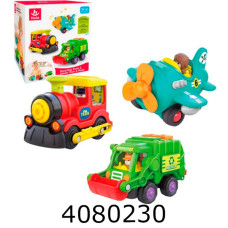 Набір транспорту 12 шт.в коробці сміттєвіз поїзд літак 15*17*13см (12) HA7871