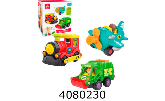 Набір транспорту 12 шт.в коробці сміттєвіз поїзд літак 15*17*13см (12) HA7871