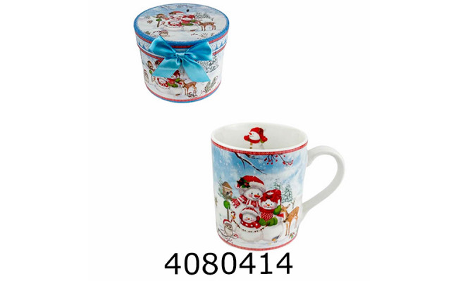 Кружка керам. з кришкою Три сніговика 220мм (1) LC007