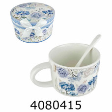 Кружка керам. з ложкою Квіти блакитні 280мл  (60) LC003S