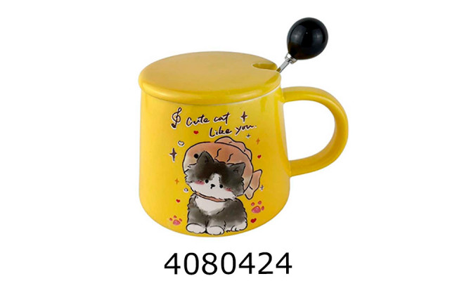 Кружка керам. з кришкою та ложкою Cat 4000мл  (60) LD625