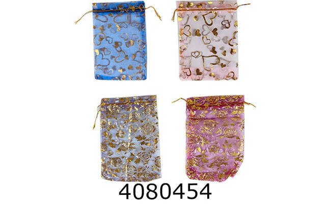 Пакет подарунковий органза 13*18см на стяжці золото срібло 10339-1 (50) 10339-1