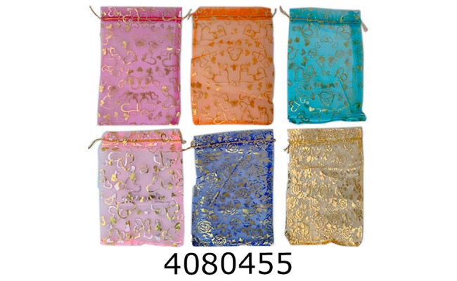 Пакет подарунковий органза 17*23см на стяжці золото срібло 10339-1 (50) 10339-1