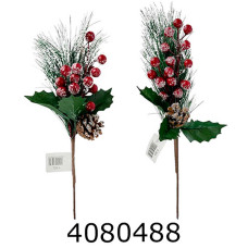 Гілка сосна+калина+шишка засніжена 33см 1-63