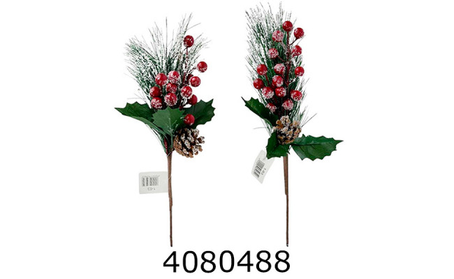 Гілка сосна+калина+шишка засніжена 33см 1-63