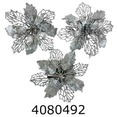 Квітка Ажур срібло 15см на прищіпці (12) 12-30