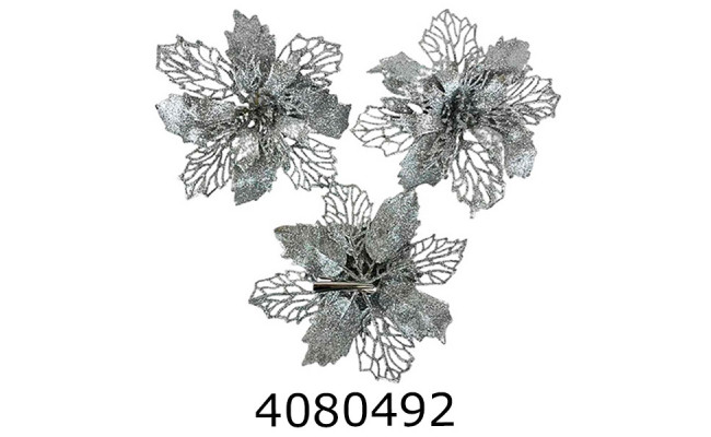 Квітка Ажур срібло 15см на прищіпці (12) 12-30