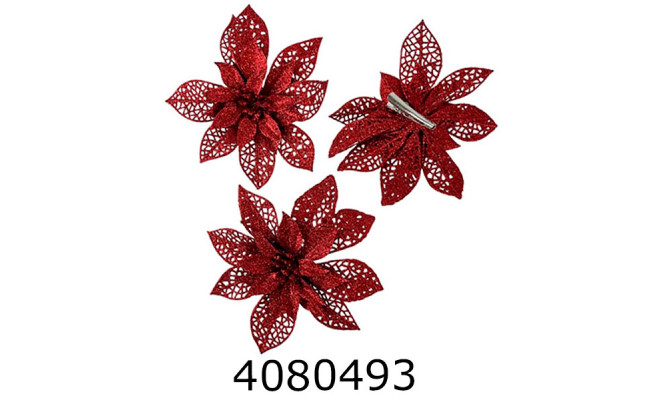 Квітка Ажур червона 14см на прищіпці (12) 2-38