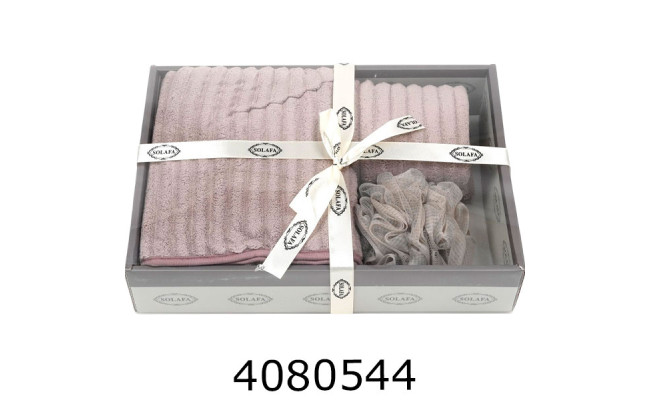 Комплект банний з чалмою рушник 135*65см чалма мочалка мокко VT-80035-30-2