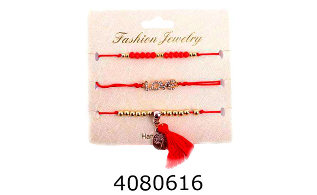 Браслет червона нитка з прикрасою набір 3 шт 1-93810-1
