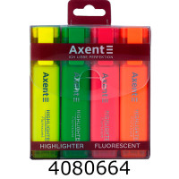Маркер текст. набір 4шт. Axent Highlighter 1-5 мм клиноп. неон асорті (24/48) 2537-40-A