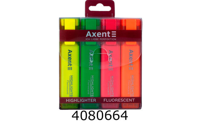 Маркер текст. набір 4шт. Axent Highlighter 1-5 мм клиноп. неон асорті (24/48) 2537-40-A