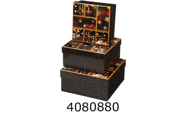 Коробка карт. для подарунків 3 ш в наборі розмір найбільшої 20х20х9.5см тиснення фольгою BM.233344