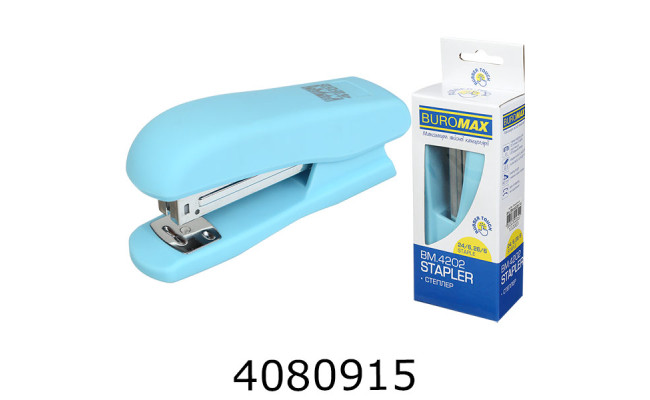 Степлер №24 Buromax RUBBER TOUCH пласт. (скоби № 24 26) до 20 арк блакитний (12) BM.4202-14
