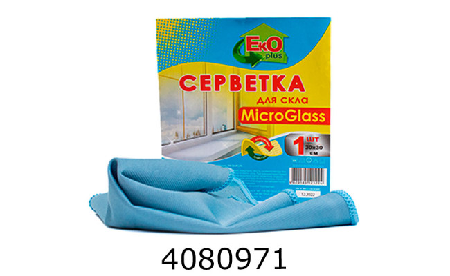 Серветка з мікрофібри для скла та дзеркал ТМ EKO+1шт/уп. 89555