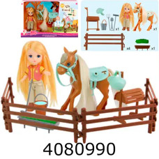 Лялька в коробці на шарнірах + конячка + садові інструменти 29*18*6см (36) 92013-A