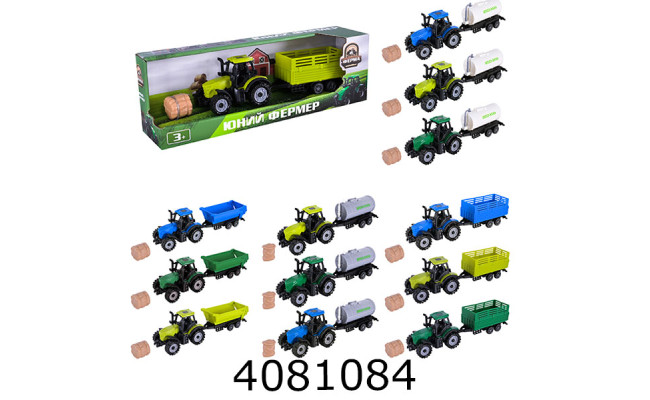 Трактор інерц. в коробці + причіп 4 види 3 кольори 26*6*8см (72/144) 5279-94ABCD
