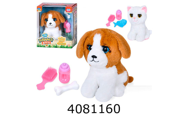 М`яка іграшка (котик/песик) муз пісні клипає очима засинає на батар.+аксусуари 24*39*18см(10) M 5953