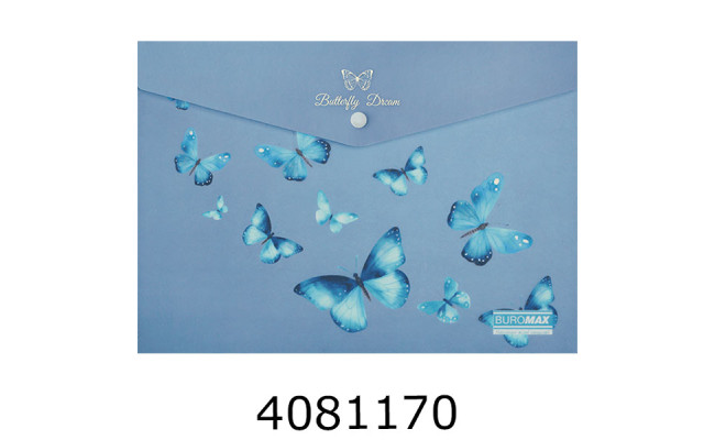 Папка конверт на кнопці A4 Buromax ARABESKI мат. напівпроз. пластик синій електрик(12) BM.3943-45