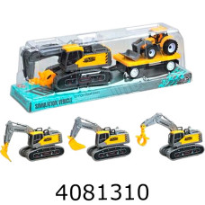 Екскаватор інерц. з причепом та технікою 6 видів 45*12*14см (24/48) 99850-2/99853-2