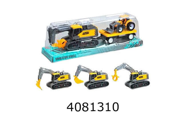 Екскаватор інерц. з причепом та технікою 6 видів 45*12*14см (24/48) 99850-2/99853-2