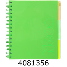 Блокнот на спір. збоку В5 120 арк. кліт. пласт. обкл. Buromax NEON 3 PVC розділювачі.зелений (10) BM.24359911-04