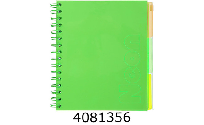 Блокнот на спір. збоку В5 120 арк. кліт. пласт. обкл. Buromax NEON 3 PVC розділювачі.зелений (10) BM.24359911-04