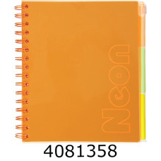 Блокнот на спір. збоку В5 120 арк. кліт. пласт. обкл. Buromax NEON 3 PVC розділ.помаранч. (10) BM.24359911-11