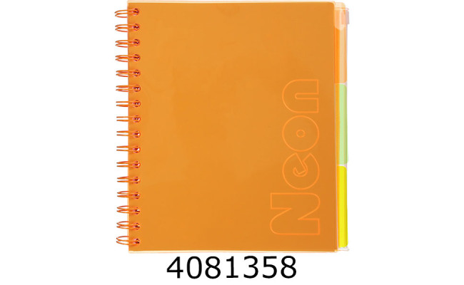 Блокнот на спір. збоку В5 120 арк. кліт. пласт. обкл. Buromax NEON 3 PVC розділ.помаранч. (10) BM.24359911-11